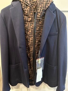 Boys' Fendi FF Logo Trim Blazer